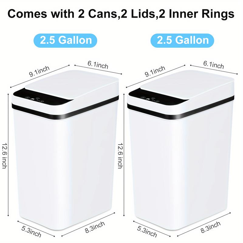 2 Pack 2.5 Gallon Bathroom Trash Cans With Lid Touchless Automatic Motion Sensor Small Slim Garbage Can, Smart Electric Narrow Waterproof Garbage Bin For Bedroom Office Kitchen White Kitchen Trash Cans rachael  ray