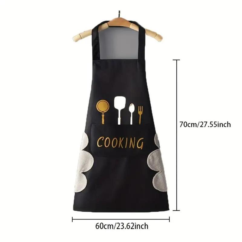 Kitchenware & Letter Print Apron with Pocket, 1 Count Modern Polyester Oil-proof and Waterproof Kitchen Cooking Apron, Egg Apron