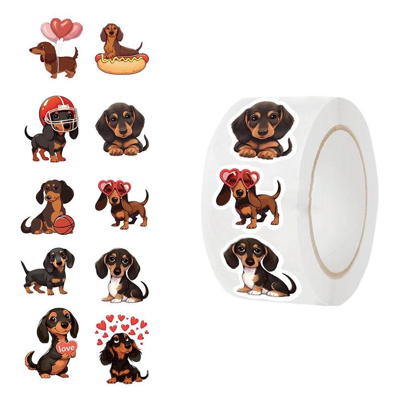 Cartoon Dachshund Dog Pattern Sticker (500pcs roll), Waterproof Decorative Sticker, DIY Decal for Gift Greeting Card Water Bottle Laptop Phone