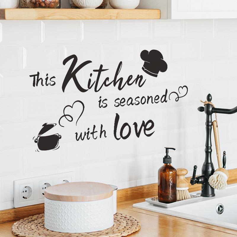 Simple Household Kitchen Wall Sticker, 1 Count Letter Slogan Pattern Decorative Sticker For Home Kitchen