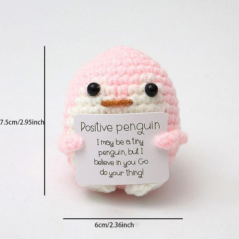 Cute Positive Penguin Crochet Kit, 2 Counts set Handmade Penguin Ornament with Positive Card, Home Decor for Living Room Bedroom Office