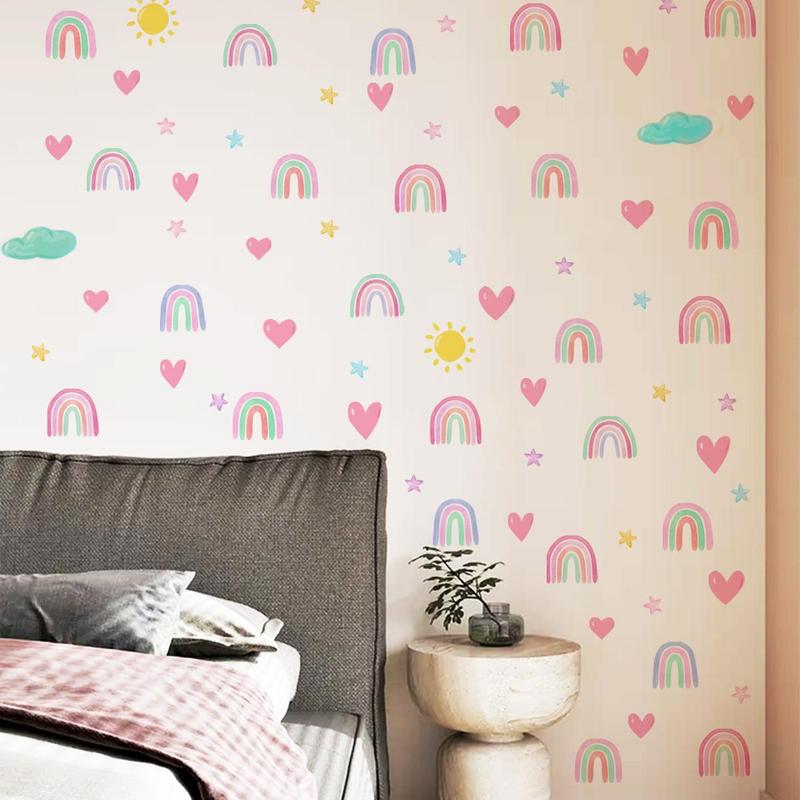 Rainbow & Heart Pattern Wall Sticker, 4 Sheets set Self Adhesive Wall Decal, Decorative Sticker for Home Bedroom Living Room