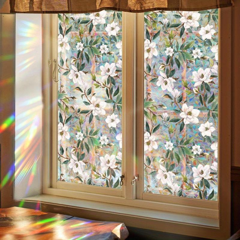 Double Sided Flower Pattern Window Film, 1 Count Reusable Static Cling Window Sticker, Decorative Sticker for Home & Office