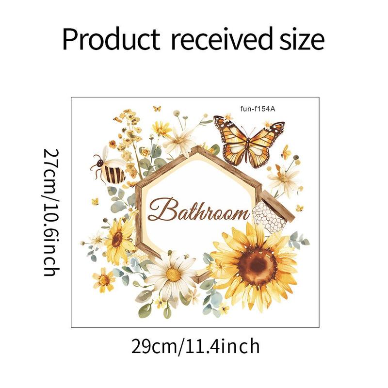 Floral & Butterfly Pattern Bathroom Door Sticker, Self-adhesive Wall Decal, Decorative Sticker for Home Bathroom Bedroom