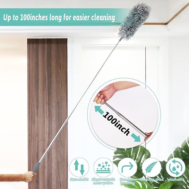 Extendable Feather Duster Set, 7pcs set Adjustable Telescopic Extendable Duster with Replacement Heads, Household Cleaning Tools Supplies