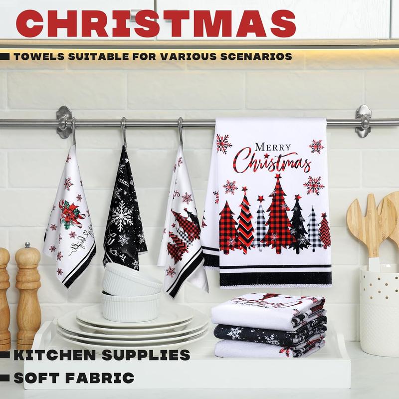 6 Christmas Kitchen Towels Sweet Themed Decorative Snowman Tea Towel Dish Towel Decor for Home Dish and Hand Drying, 6 Styles