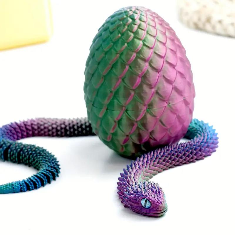 3D Printed Serpent-egg Animal Figurine with Random Eyes, 1 Count Jointed Articulating Home Desk Decor, Flexible Plastic Collectible Car Ornament