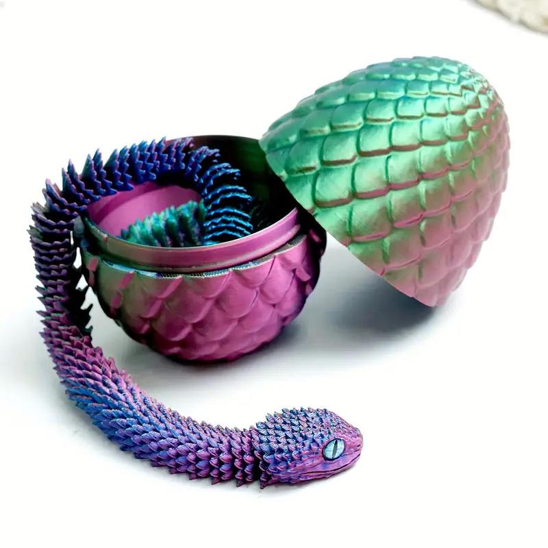 3D Printed Serpent-egg Animal Figurine with Random Eyes, 1 Count Jointed Articulating Home Desk Decor, Flexible Plastic Collectible Car Ornament