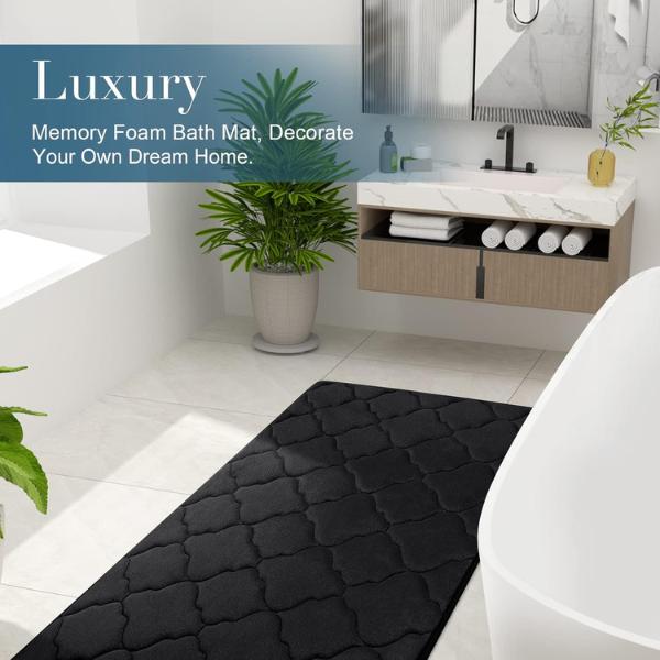 [Cyber Monday Sale] Memory Foam Bath Mat Rug 24x16, Ultra Soft Non Slip and Absorbent Bathroom Rug, Machine Wash Dry, Comfortable, Thick Bath Rug Carpet, Black