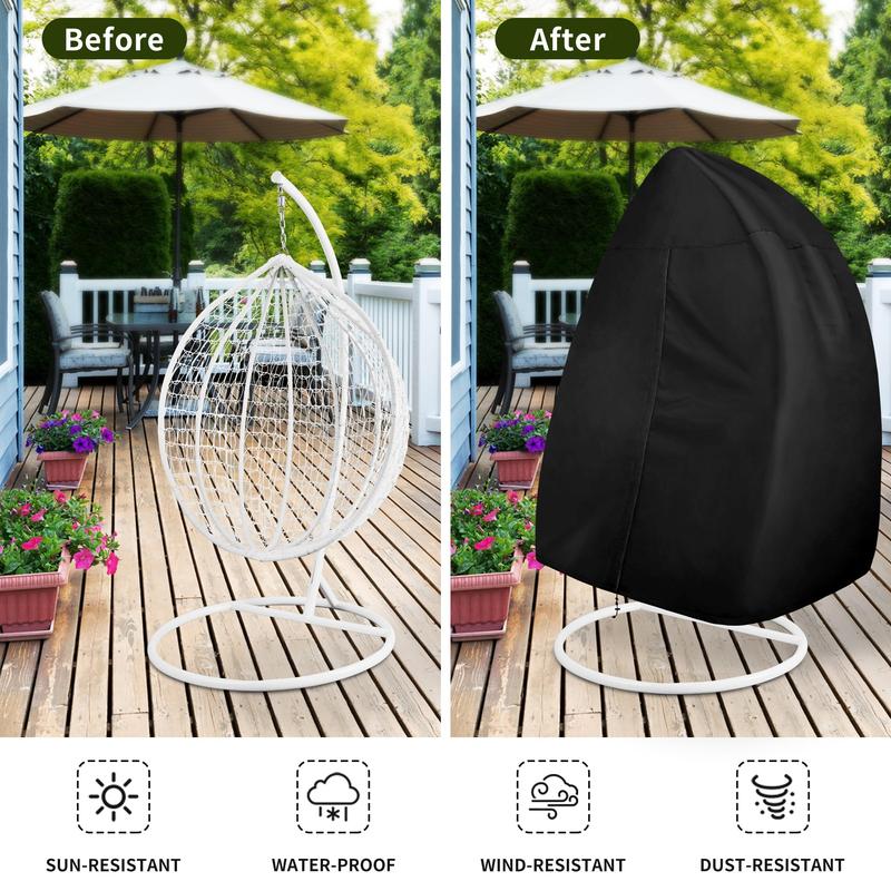 Easy-Going Patio Egg Chair Cover, UV Resistant Waterproof Swing Hanging Egg Chair Cover with Zipper, Outdoor Wicker Single Seat Egg Chair Cover