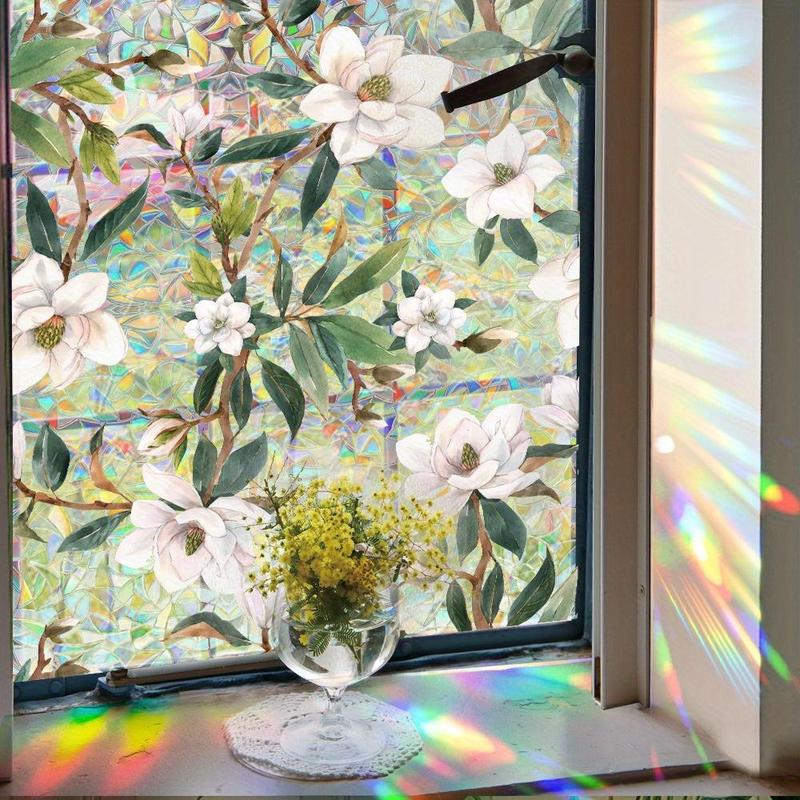 Double Sided Flower Pattern Window Film, 1 Count Reusable Static Cling Window Sticker, Decorative Sticker for Home & Office