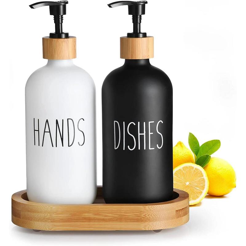 Soap Dispenser Set with Tray Glass Hand Soap Dispenser Dish Soap Dispenser