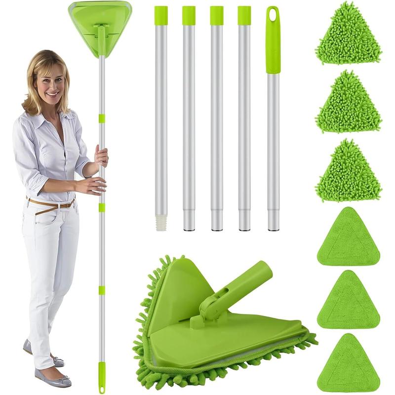 Wall & Baseboard Cleaner Mop Tool with 82'' Long Handle, 360 Degree Rotating 3-in-1 Ceiling Cleaning Tool Duster for Cleaning Painted Walls, Window, Floor, 6 Replacement Microfiber Chenille Pads