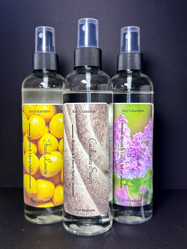 8oz Room and Linen Sprays - Cashmere Sugar, Lemon, Lilac - Home Fragrance and Cleaning Supplies Linen Scent Outdoors Pet