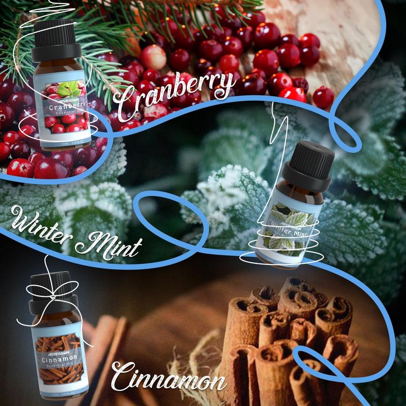 2024Winter Essential Oils Set, ARVIDSSON Holiday Fragrance Oil for Diffuser, Cinnamon, Christmas Wreath, Apple Cider, Gingerbread, Cranberry, Winter Mint Scented Oils for Home