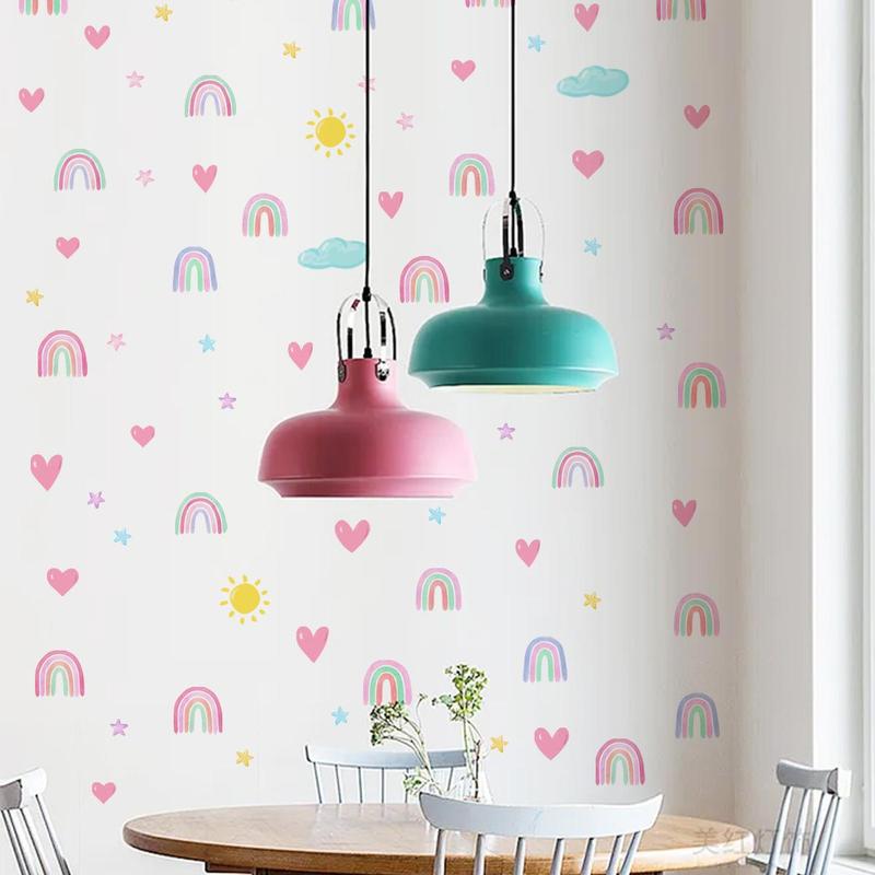 Rainbow & Heart Pattern Wall Sticker, 4 Sheets set Self Adhesive Wall Decal, Decorative Sticker for Home Bedroom Living Room