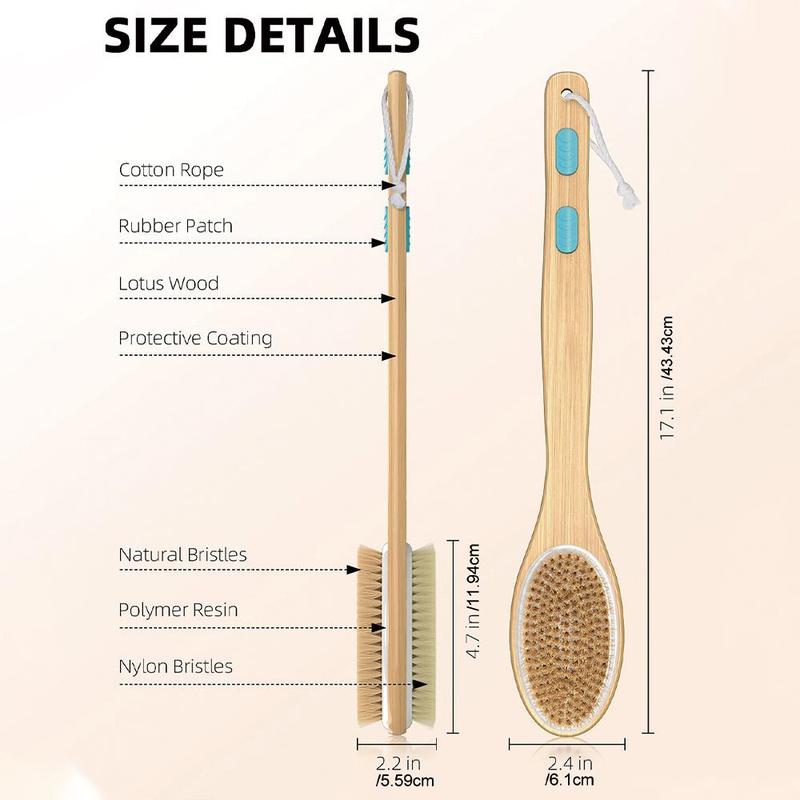 Wooden Handle Bath Brush with Hook, 1 Count Long Handle Body Exfoliator, Bath Dual-sided Back Scrubber, Bathing Accessories