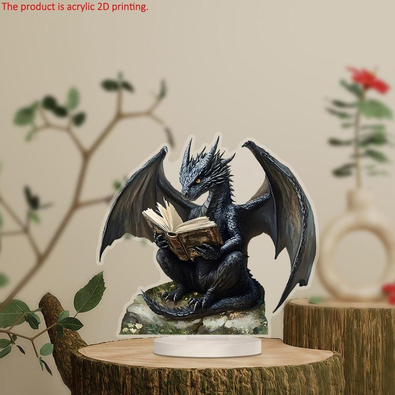 Creative 2D Dragon Design Acrylic Desktop Ornament, 1 Count Creative Reading Dragon Design Decoration, Home Decor for Living Room & Bedroom