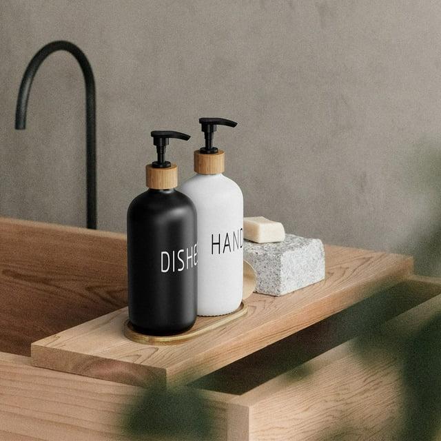 Soap Dispenser Set with Tray Glass Hand Soap Dispenser Dish Soap Dispenser