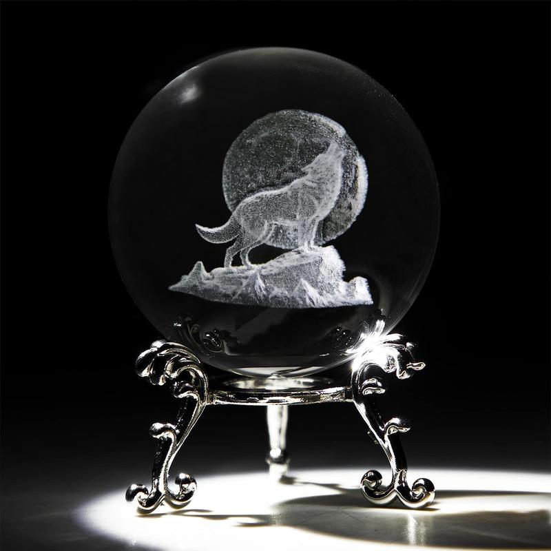 60mm 3D Howling Wolf Crystal Ball with Stand 2.36