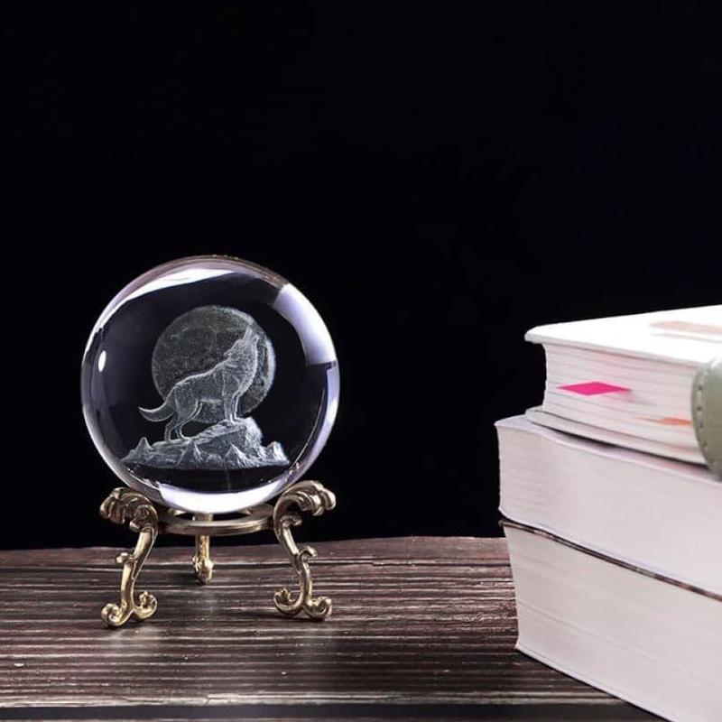 60mm 3D Howling Wolf Crystal Ball with Stand 2.36