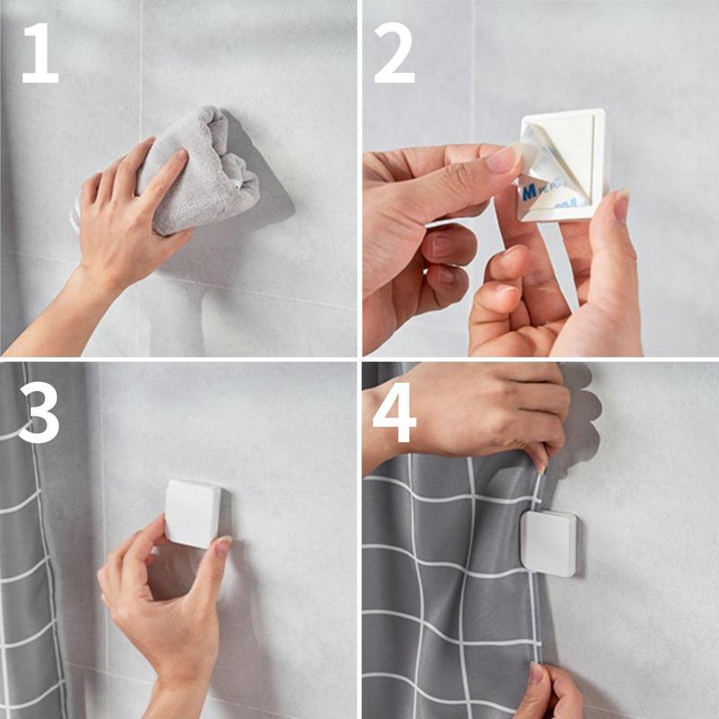 Solid Color Mini Self Adhesive Shower Curtain Fixed Clip, 2 Counts set Portable Mini Durable Multi-function Shower Curtain Fixing Clip, Bathroom Accessories, Bathroom Supplies