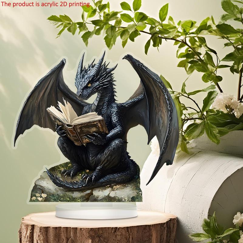 Creative 2D Dragon Design Acrylic Desktop Ornament, 1 Count Creative Reading Dragon Design Decoration, Home Decor for Living Room & Bedroom