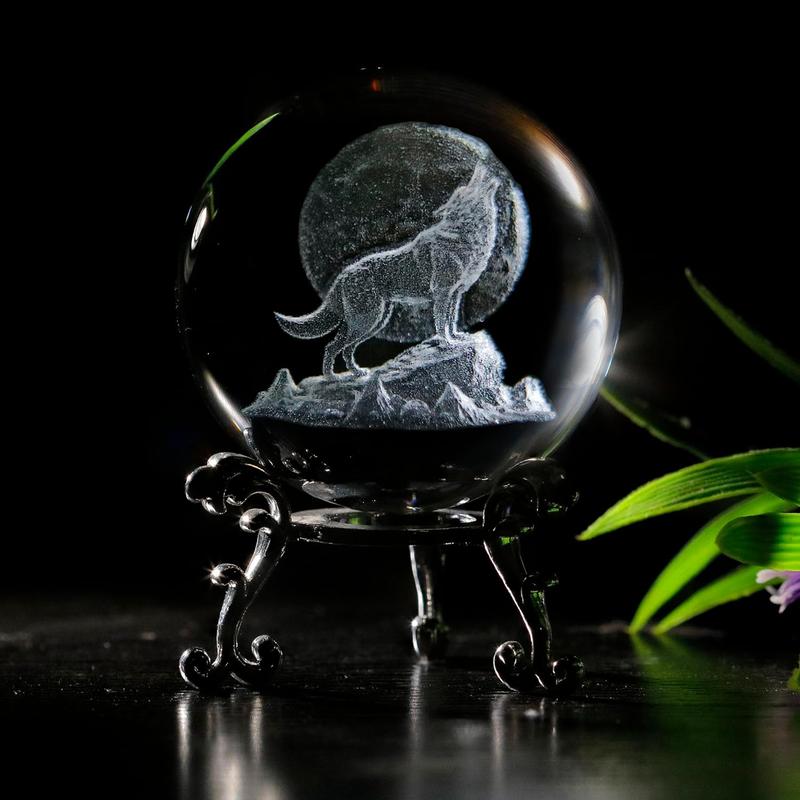 60mm 3D Howling Wolf Crystal Ball with Stand 2.36