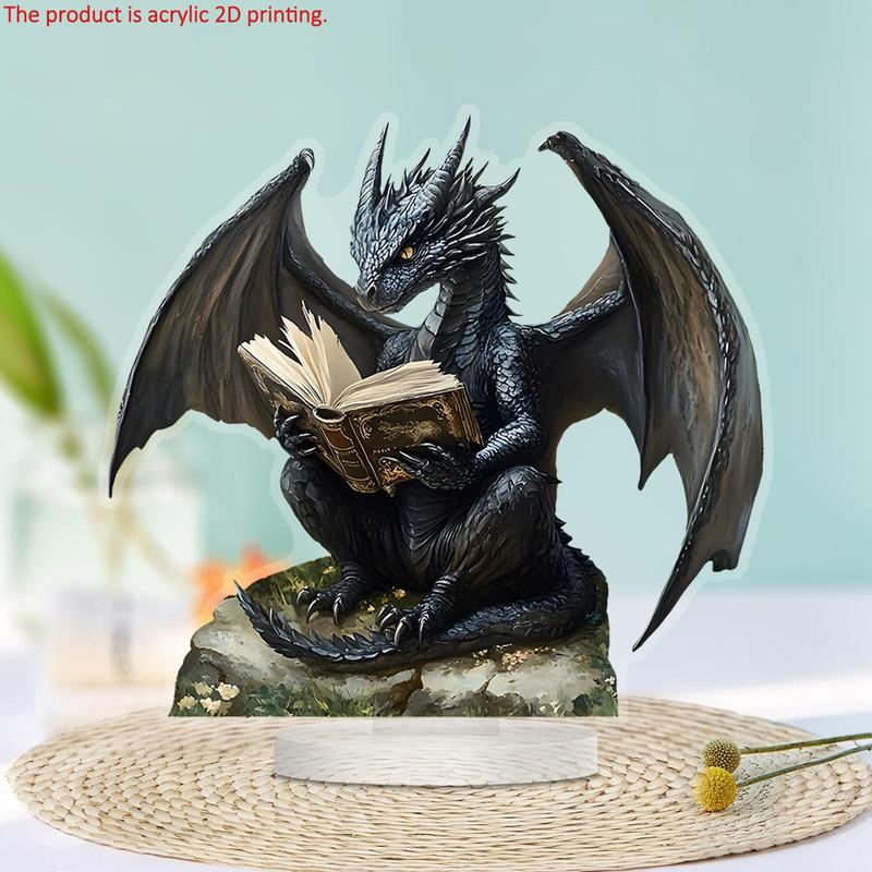 Creative 2D Dragon Design Acrylic Desktop Ornament, 1 Count Creative Reading Dragon Design Decoration, Home Decor for Living Room & Bedroom