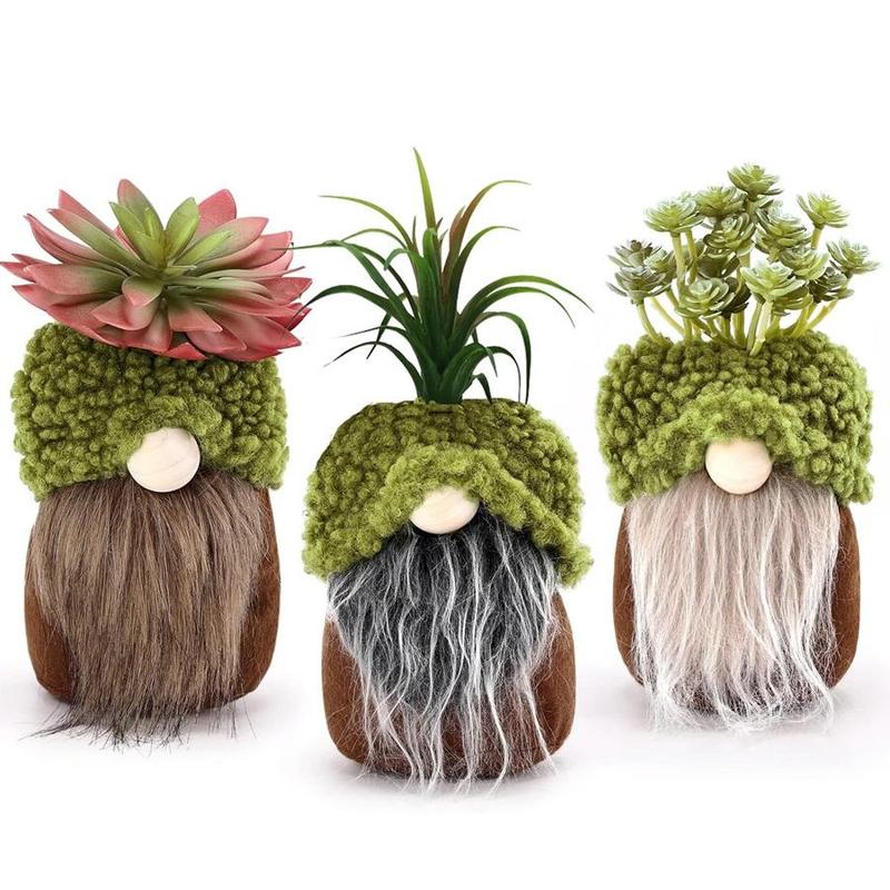 Gnome Design Ornaments, 3 Counts set Cute Plant Pot Design Desktop Decorative Ornament for Home Living Room Bedroom