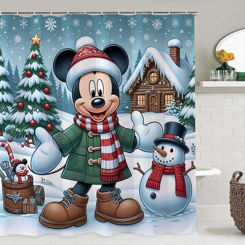 Disney Mickey Mouse Pattern Shower Curtain, 1 Count Waterproof Bathroom Curtain with 12 Hooks, Bathroom Decor for Home Hotel Salon Dormitory