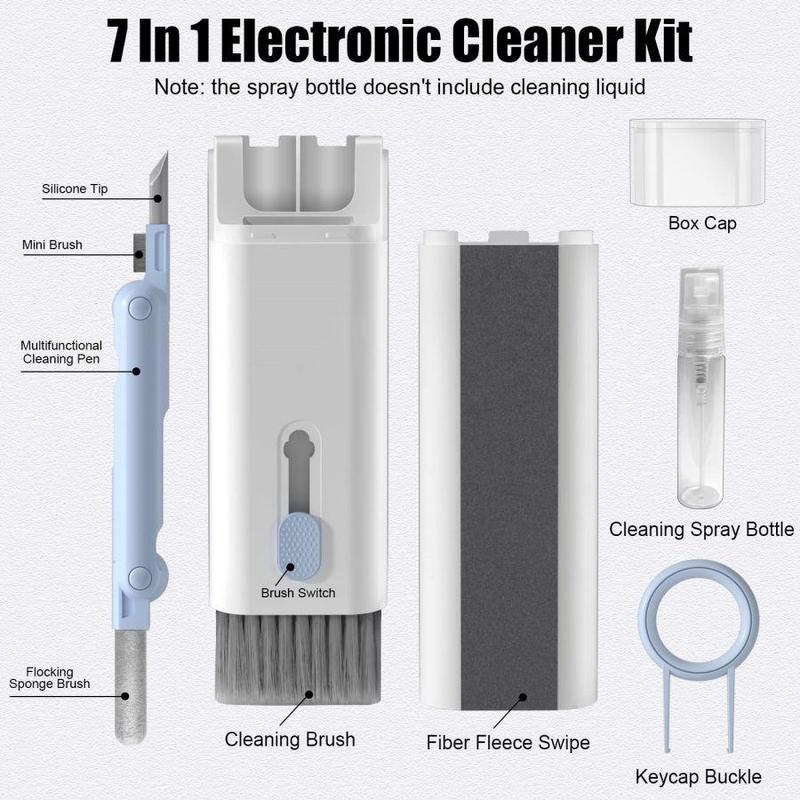 7 in 1 Electronic Cleaning Kit, 1 Count Keyboard Earbud Cleaner Kit, Multifunctional Cleaning Kit for Earphone, Laptop, Phone, PC Monitor, Desktop Accessories, Back to School Essentials, School Supplies