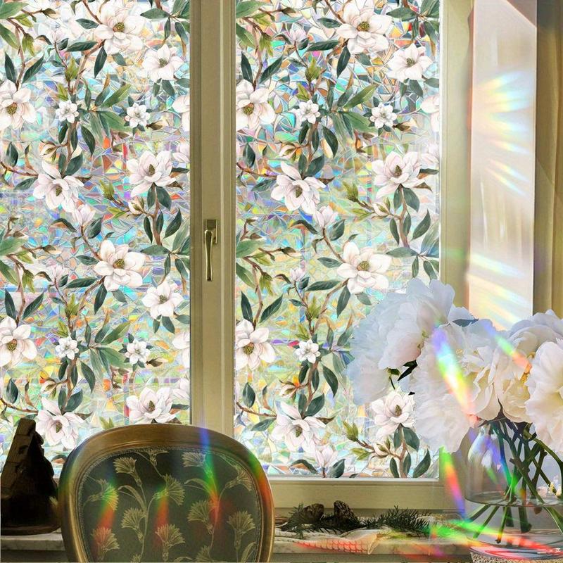 Double Sided Flower Pattern Window Film, 1 Count Reusable Static Cling Window Sticker, Decorative Sticker for Home & Office