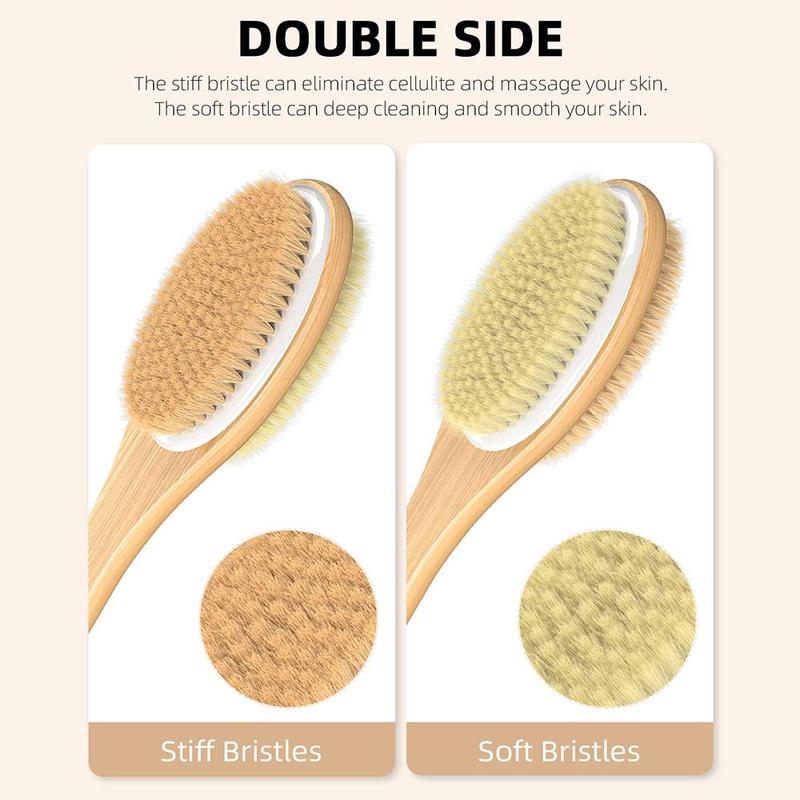 Wooden Handle Bath Brush with Hook, 1 Count Long Handle Body Exfoliator, Bath Dual-sided Back Scrubber, Bathing Accessories