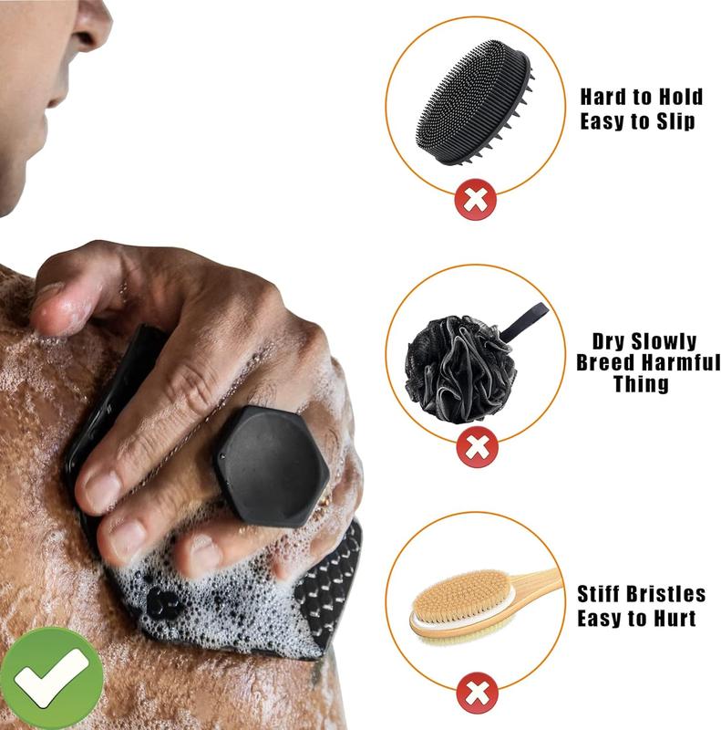 Silicone Body Scrubber with Storage Hook, Handheld Body Brush, Gentle Exfoliation and Deep Cleaning, Soft Touch Shower, Shower & Bathroom Accessory, Removable & Reusable (Black)