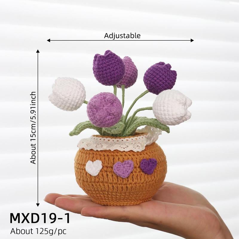 Room Decor Indoor Plants Handmade Crochet Tulip Potted Plant, 1 Count Knitting Tulip Potted Plant, Christmas 2024 Ornament, Tulips Artificial Crochet Bouquet Desktop Decoration for Home Office, Gift for Friend & Family