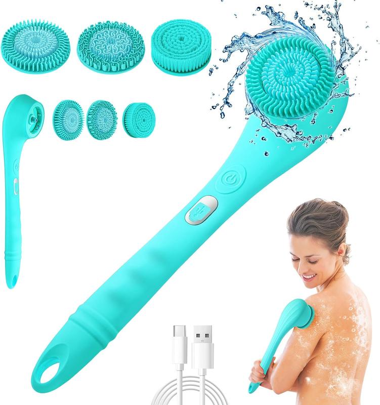 Three in one electric shower brush, bristle cover, cleaning and massage, waterproof USB charging, silicone anti slip accessories, deep exfoliation