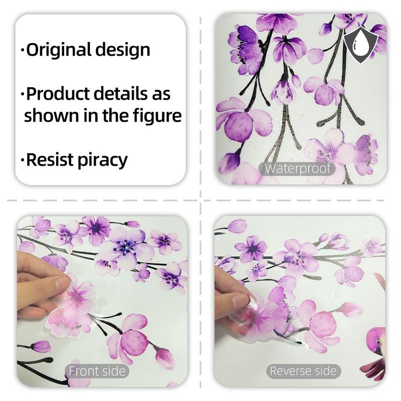 Peach Blossom Tree & Birds Pattern Wall Sticker, 4 Sheets set Flower Self Adhesive Wall Decal, Decorative Sticker for Home Living Room Bedroom