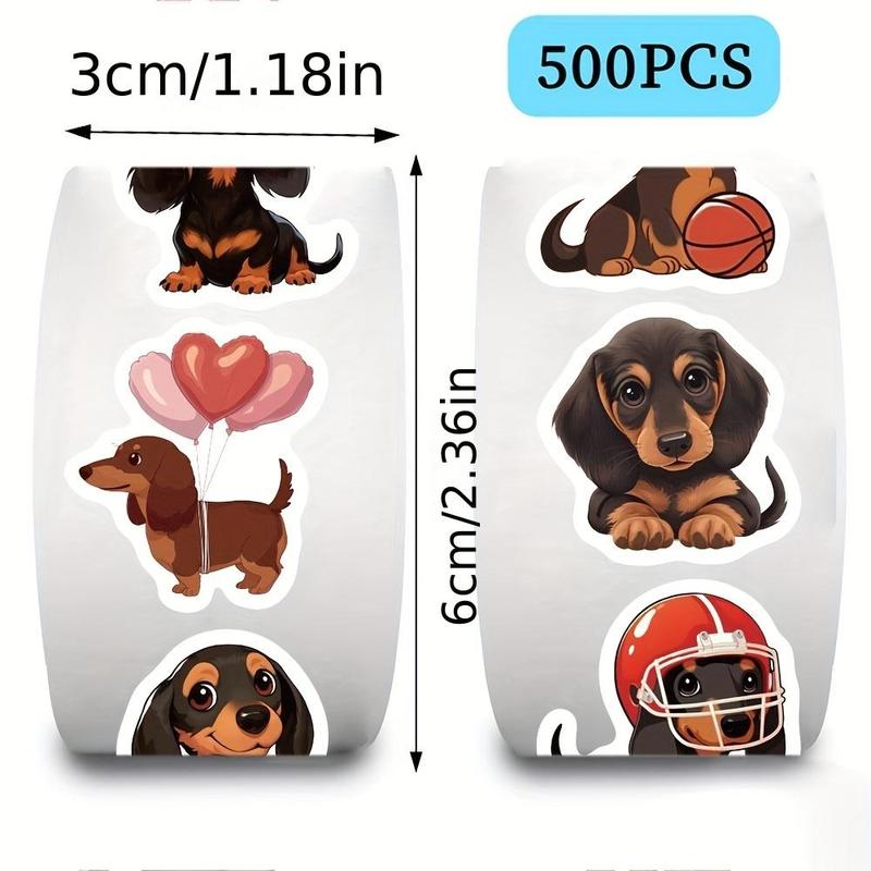 Cartoon Dachshund Dog Pattern Sticker (500pcs roll), Waterproof Decorative Sticker, DIY Decal for Gift Greeting Card Water Bottle Laptop Phone