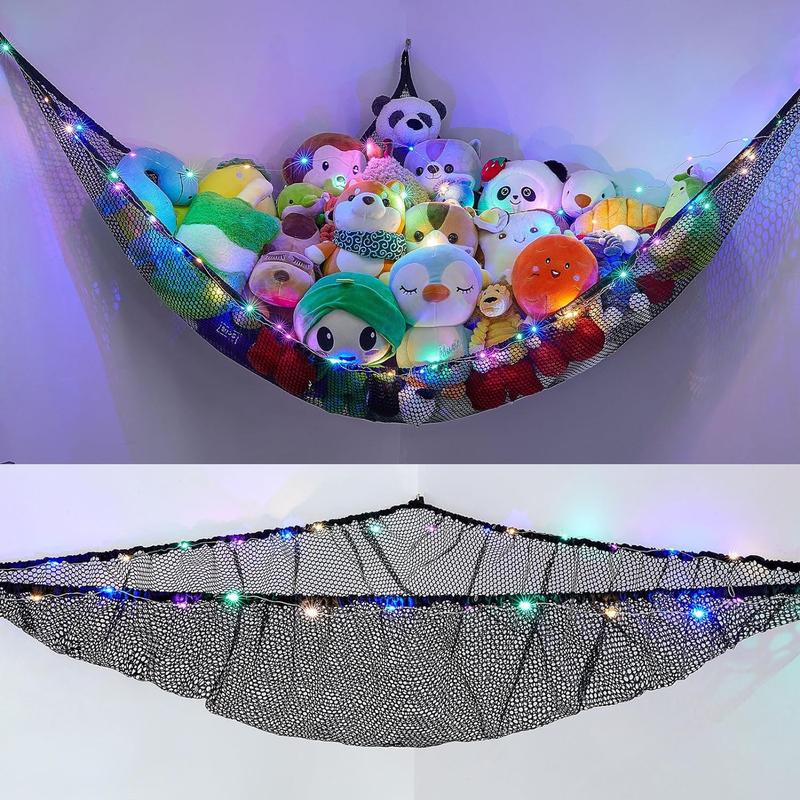 Stuffed Animals Net or Hammock Toy Storage Organizer with LED Light Unicorn Castle Hanging Corner Stuffed Animals Holder Girls Room Decor Decoration Wall Box Pet Hangable Ornaments