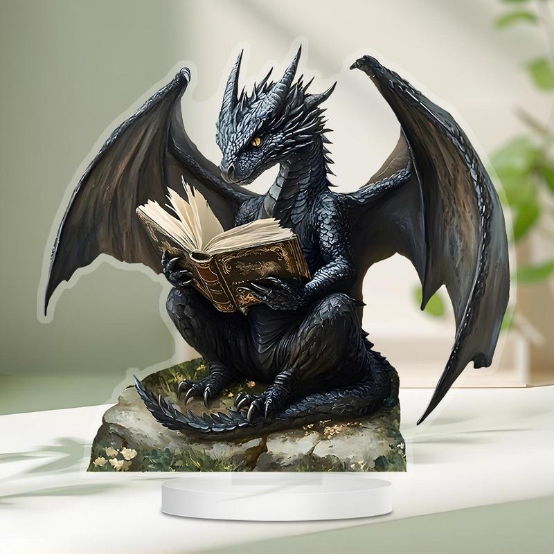 Creative 2D Dragon Design Acrylic Desktop Ornament, 1 Count Creative Reading Dragon Design Decoration, Home Decor for Living Room & Bedroom