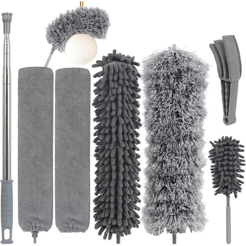 Extendable Feather Duster Set, 7pcs set Adjustable Telescopic Extendable Duster with Replacement Heads, Household Cleaning Tools Supplies