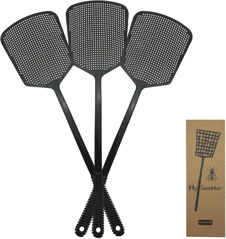 Manual Fly Swatter 3-Pack - Flexible, Heavy-Duty Bug Swatters with Thick Handles, Black - Indoor & Outdoor Use