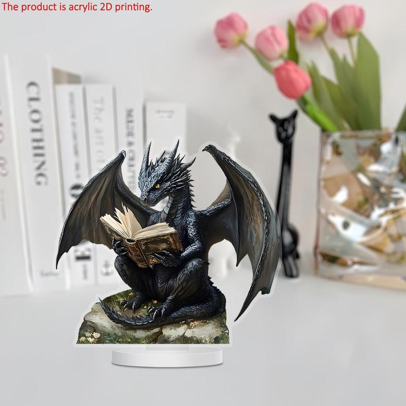 Creative 2D Dragon Design Acrylic Desktop Ornament, 1 Count Creative Reading Dragon Design Decoration, Home Decor for Living Room & Bedroom