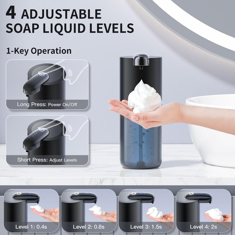 Automatic Foam Soap Dispenser 400ML, CHICLEW Rechargeable Liquid Hand Soap Dispenser Touchless with 4 Adjustable Levels, Motion Sensor Waterproof Wall Mount Foaming Soap Dispenser for Bathroom