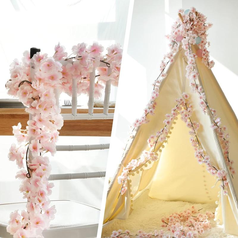 Artificial Cherry Blossom Flower Vines (2pcs), Fake Flower Garland, Hanging Silk Flower Vines for Home Wedding Party Japanese Kawaii Decor