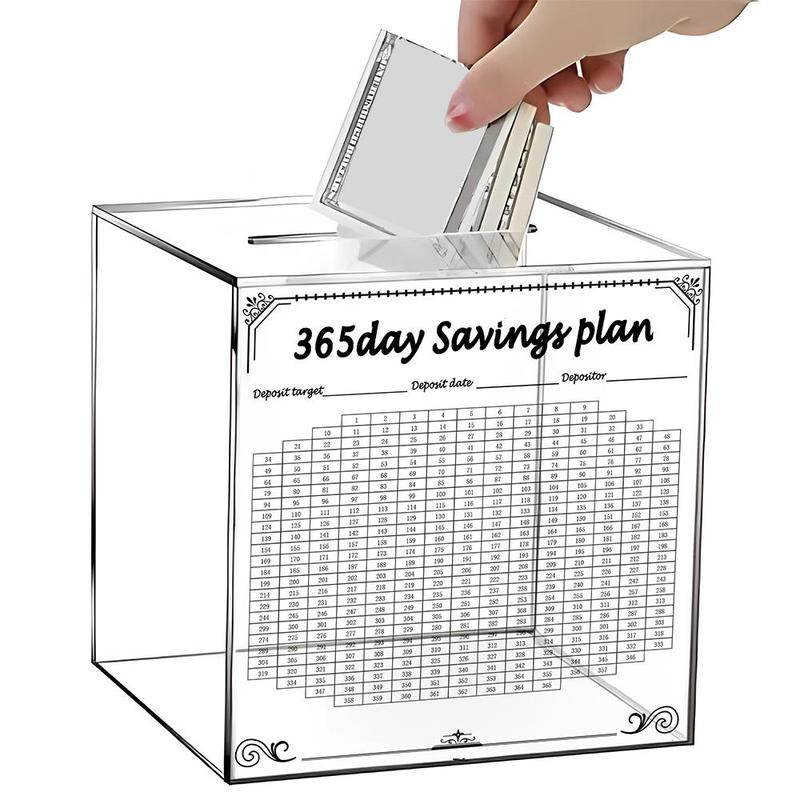 Room Decor 365 Days Money Saving Challenge Box, Large Capacity Acrylic Clear Piggy Bank for Home Office Desk, Unbreakable Cash Saving Box for Adults, Summer Essentials, Creative Gift Ideas for Friends, Boyfriend Gift, Fall Decor, Gift For Girlfriend