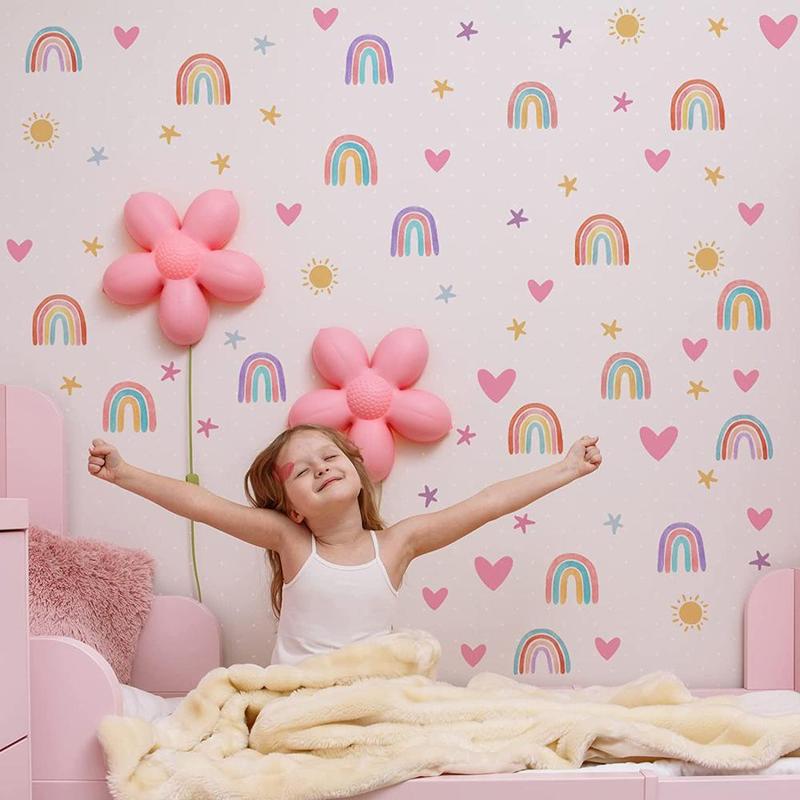 Rainbow & Heart Pattern Wall Sticker, 4 Sheets set Self Adhesive Wall Decal, Decorative Sticker for Home Bedroom Living Room