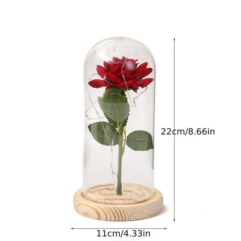 LED Light Artificial Rose Ornaments with Lid, 1 Count Eternal Rose Toy, LED Immortal Flower with Acrylic Cover, Simulation Flower Gifts, Spring Home Decor, Desktop Decorative Ornament, Gifts for Her