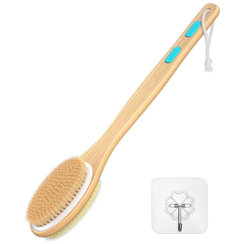 Wooden Handle Bath Brush with Hook, 1 Count Long Handle Body Exfoliator, Bath Dual-sided Back Scrubber, Bathing Accessories